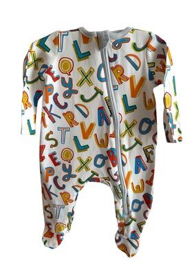 Mud Pie White Alphabet Zip Baby One-Piece